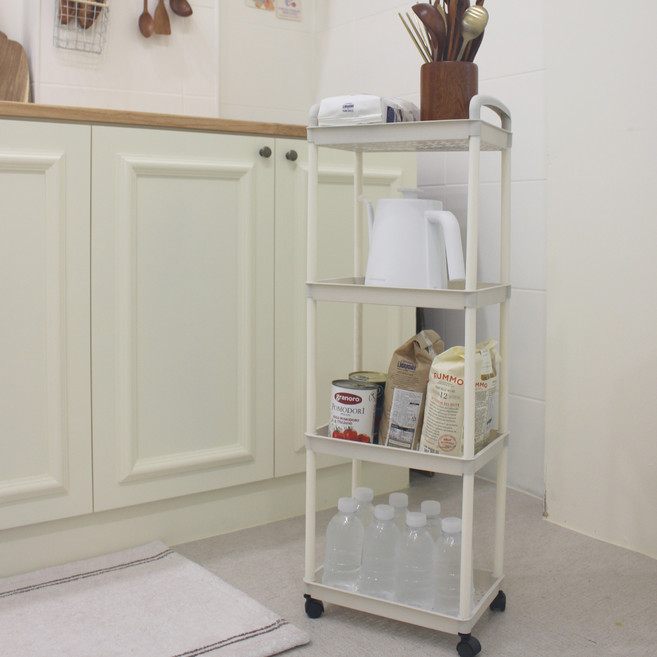 로그로 슬라이딩 틈새 이동식 슬림 수납장 4단, 아이보리