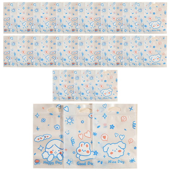 미미파티 감성 귀여운 구디백 손잡이 지퍼백 포장 봉투, 블루데이즈, 50개