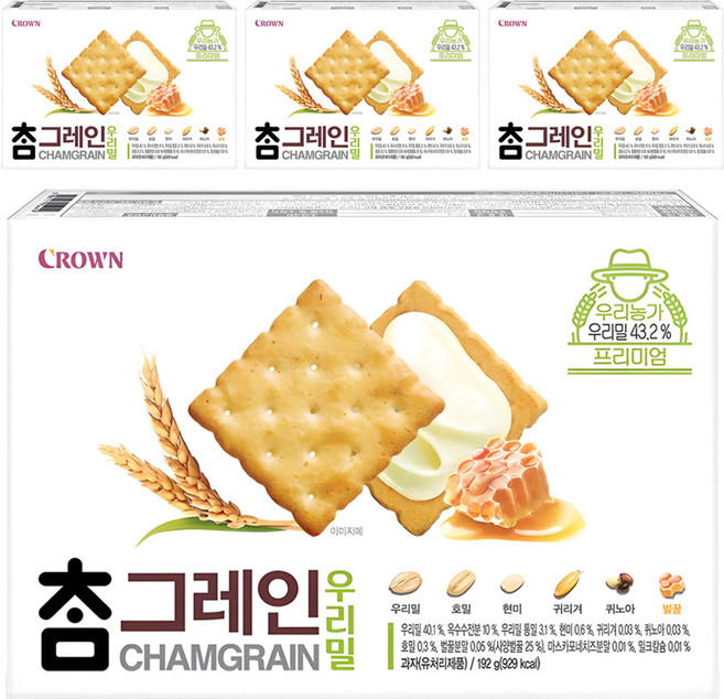 크라운 참그레인 우리밀, 192g, 4개