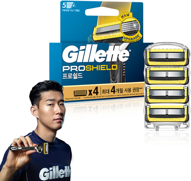 질레트 정품 프로쉴드 옐로우 매뉴얼 면도날, 4개입, 1개