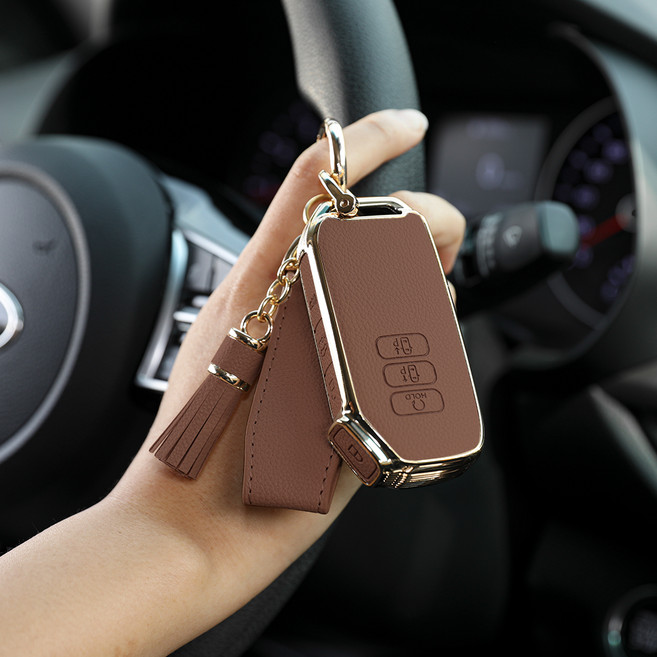 대한오토모빌 자동차 가죽 키케이스 차키커버 키링 키홀더, 카멜, 기아 7버튼/KN-CKAC