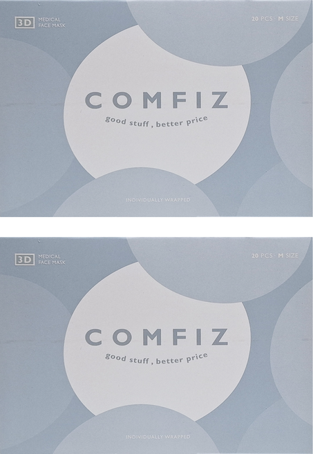 COMFIZ 康菲 成人立體醫療口罩 單片包裝 M, 青燕灰, 20片, 2盒