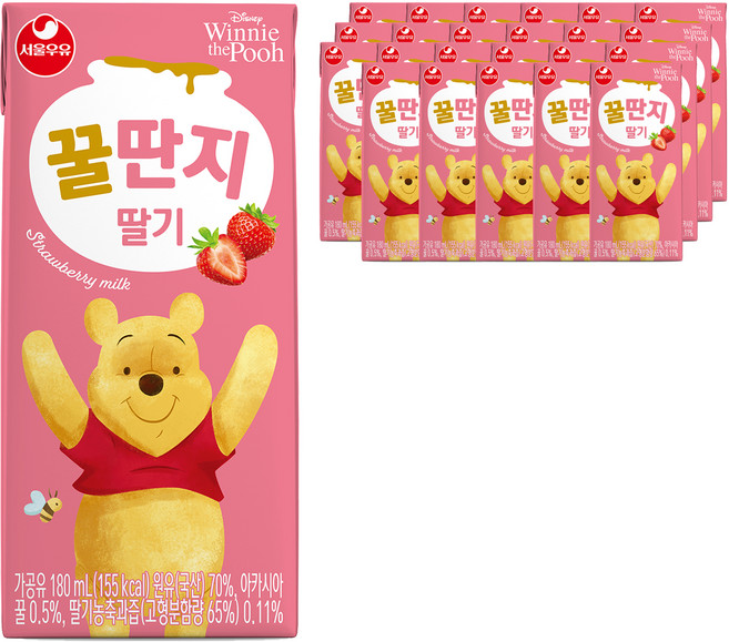 서울우유 딸기 꿀딴지, 180ml, 24개
