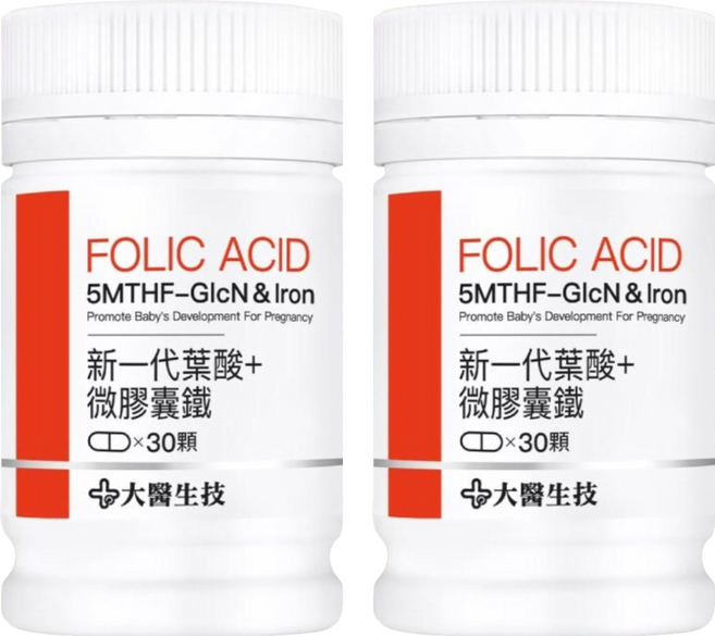 大醫生技 新一代葉酸+微膠囊鐵, 30顆, 2罐