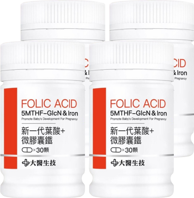 大醫生技 新一代葉酸+微膠囊鐵, 30顆, 4罐