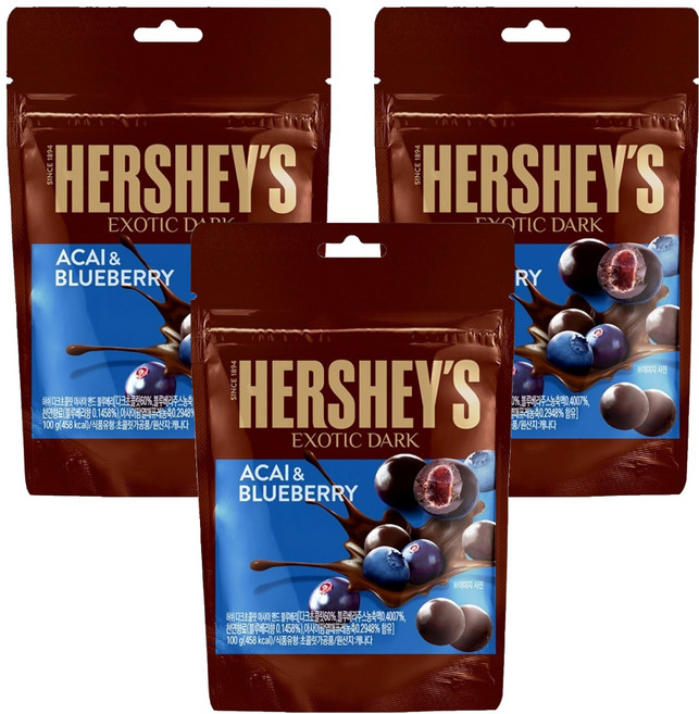 HERSHEY'S 好時 巴西莓藍莓夾餡黑巧克力, 3包, 100g