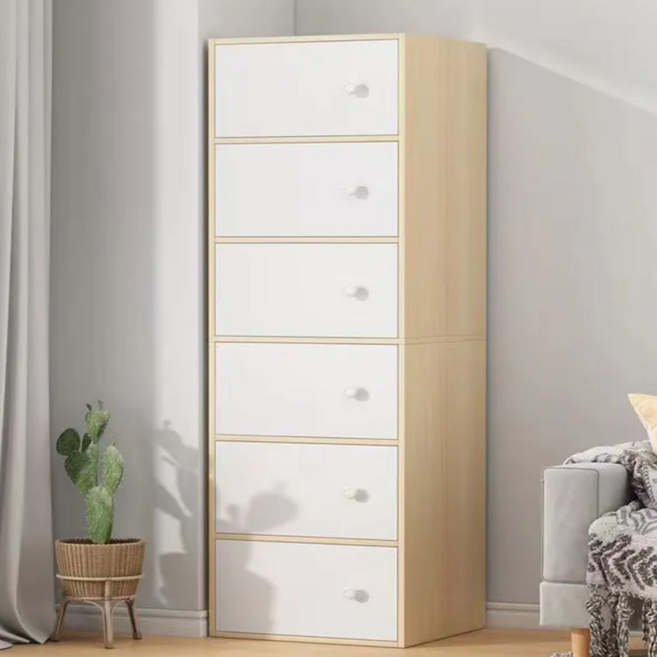 6格門櫃 24 049-KC, 拉絲橡木 + 白色, 6格