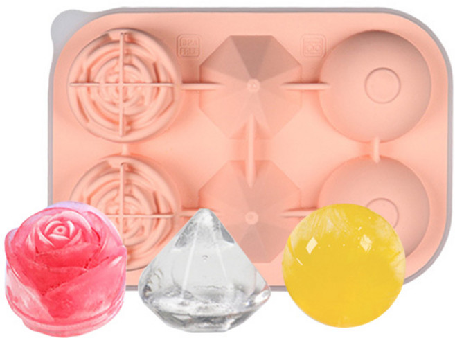 심플라인 실리콘 3가지 모양 왕얼음틀 6구, 핑크, 1개