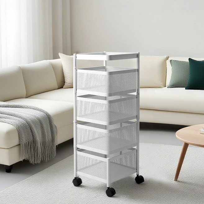 탐사 이동식 회전형 수납 트롤리, 화이트, 4단