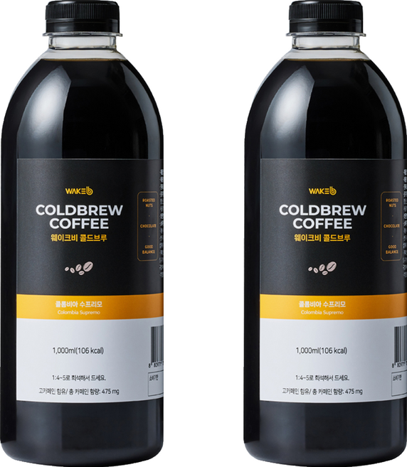 웨이크비 콜드브루 원액 액상 더치 커피 콜롬비아, 1L, 1개입, 2개
