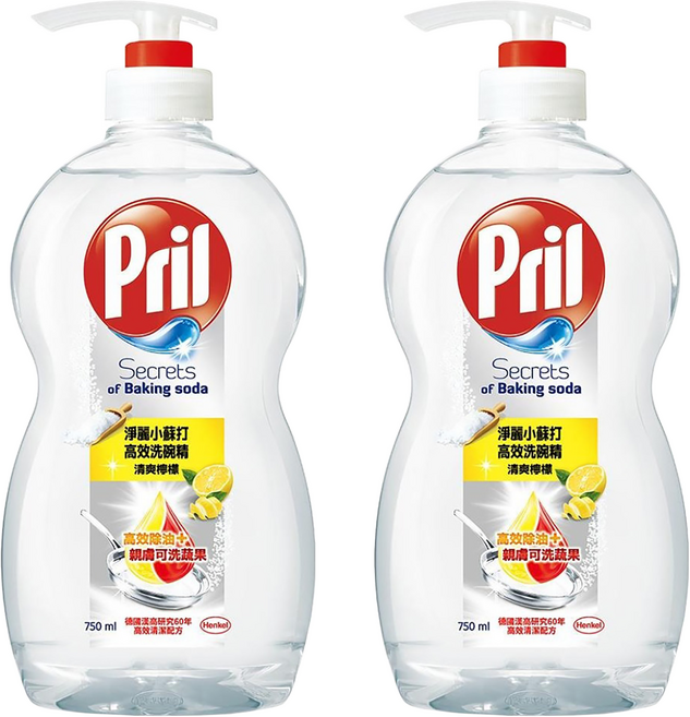 Pril 淨麗 小蘇打高效洗碗精 檸檬, 750ml, 2瓶