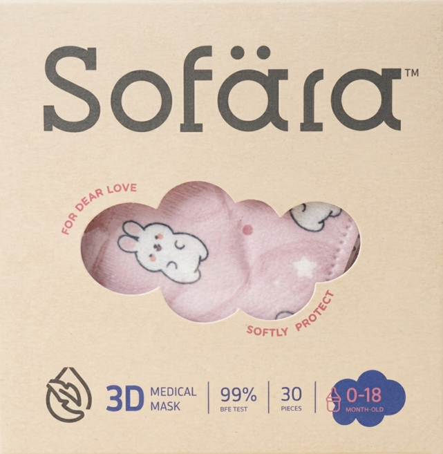 Sofara 舒芙氧 嬰兒3D空氣口罩 胖嘟兔 0~18個月, 30片, 1盒