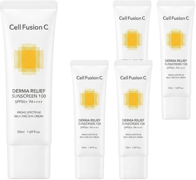 Cell Fusion C 秀膚生 台灣公司貨 舒敏保濕物理防曬霜 SPF50+ PA++++, 5個, 50ml
