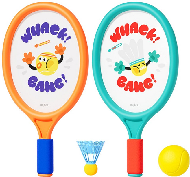mideer 兒童入門安全球拍 附網球 + 羽毛球, 多色, 1組
