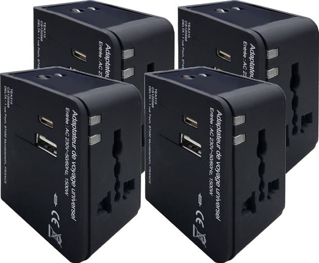 好米 多國旅行充電器 USB接口 + Type-C接口, 黑色, 4個, 55mm