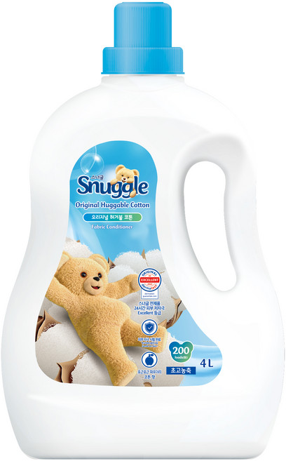 스너글 초고농축 섬유유연제 오리지널 허거블 코튼 본품, 4L, 1개