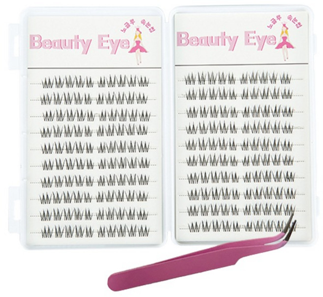 Maket Gamseong Beauty Eye 免膠水假睫毛 B22 200p + 鑷子套組, 1套, 黑色(假睫毛)
