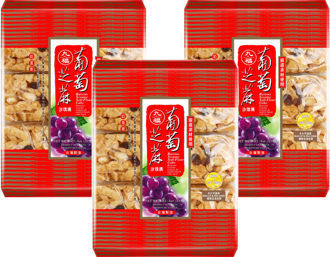 九福 葡萄芝麻沙琪瑪 6包, 226.8g, 3袋