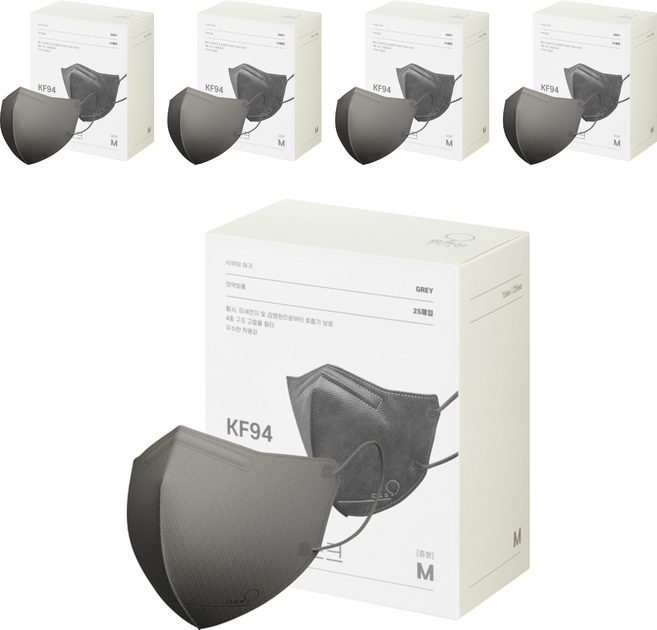 맘편히마스크 새부리형 마스크 중형 KF94, 25개입, 5개, 그레이