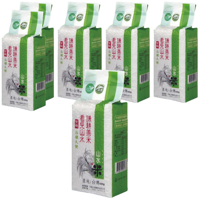 山水米 謙耕善米 有機台梗九號米, 二等, 600g, 6包