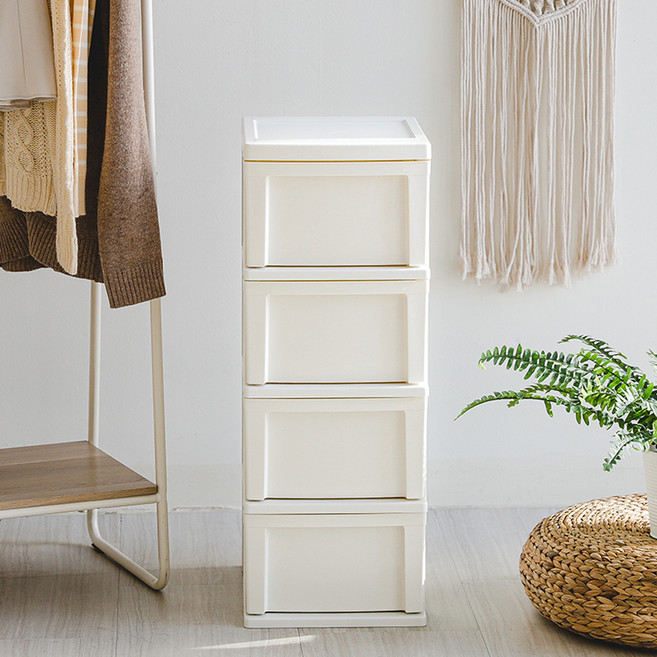 아이리스 S 슬림 서랍장, 화이트, 4단