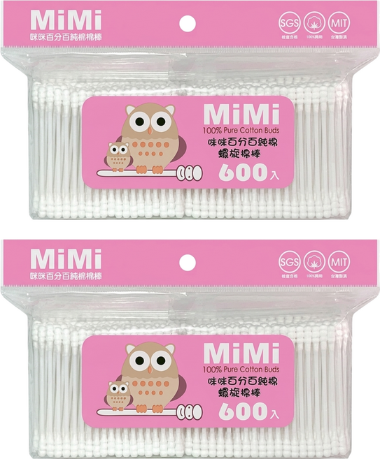 MiMi 咪咪 純棉螺旋棉花棒/清潔棒, 600支, 2包