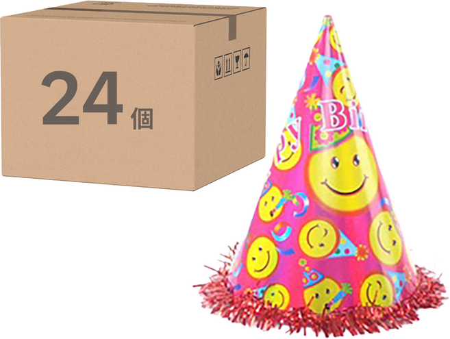 PARTYSHOW 全息生日派對圓錐帽 皇冠 4個 + 微笑 4個 + 蛋糕 4個 + 氣球 4個 + 派對 4個 + 杯子蛋糕 4個, 微笑 粉色, 1組