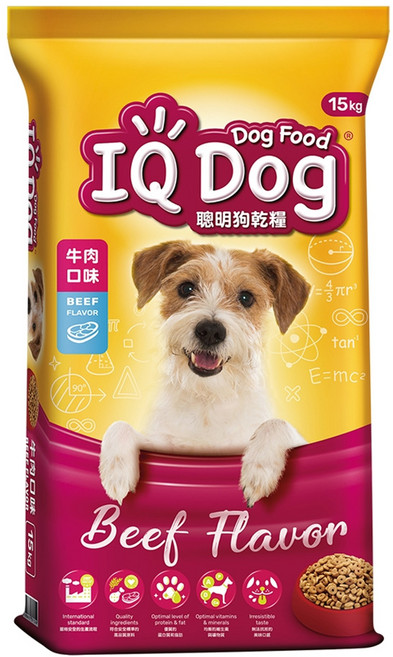 IQ Dog 聰明狗 成犬 乾糧, 牛肉口味, 15kg, 1袋