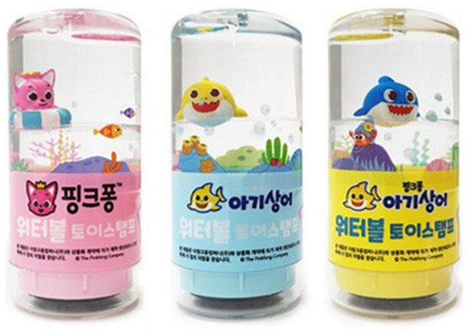 핑크퐁 아기상어 워터볼 토이스탬프 3종 칭찬 만년 도장 No.3, 빨간색, 파란색, 1세트