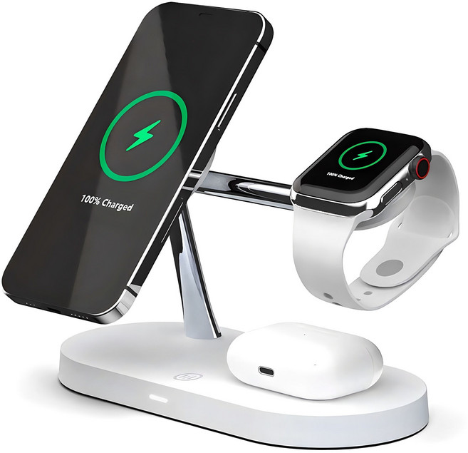 만렙3in1+ 1애플워치 아이폰 맥세이프 무선충전기거치대, 화이트, 1개