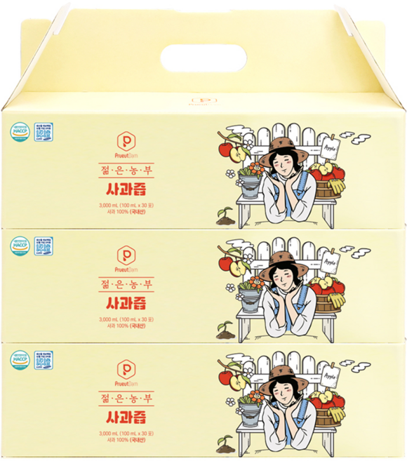 푸릇담 젊은농부 사과즙, 100ml, 90개
