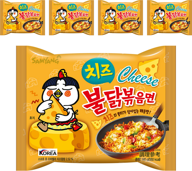 Samyang Foods 三養 Buldak 火辣雞肉風味鐵板炒麵 起司風味 140g, 5包
