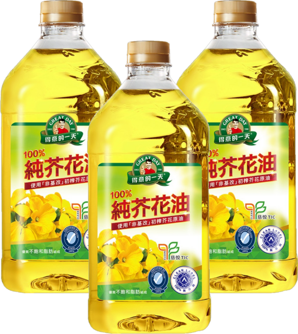 得意的一天 100%純芥花油, 1.58L, 3瓶