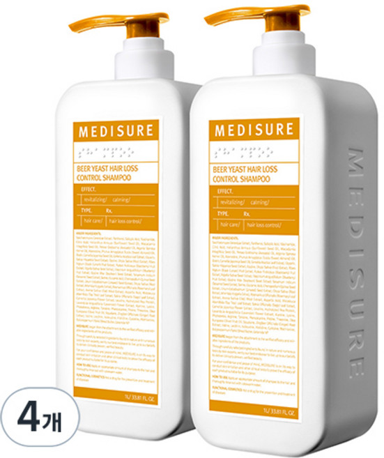 메디슈어 맥주 효모 탈모 샴푸, 1L, 4개