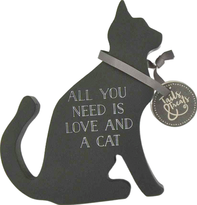 creativeTopss Tails 木質貓咪裝飾掛牌 - "All you need is love and a cat", 黑貓
