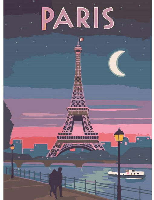 모모픽스페인팅 DIY 명화그리기 세트 30 x 40 cm, 도시 파리 에펠탑, 1개