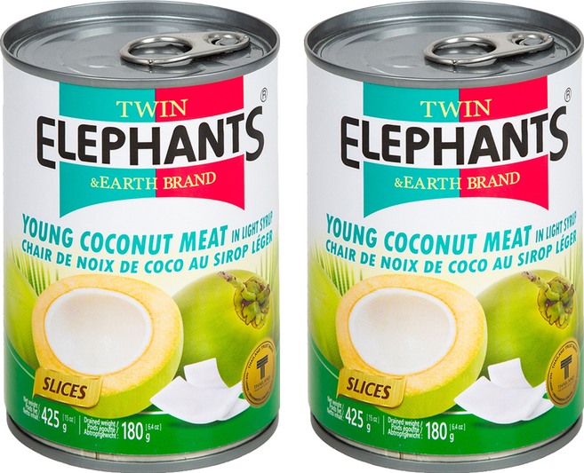 TWIN ELEPHANTS 雙象地球牌 嫩椰子肉片, 425g, 2罐