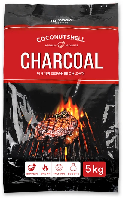 탐사 캠핑 코코넛숯 BBQ용 고급형, 5kg, 1개 - 쿠팡