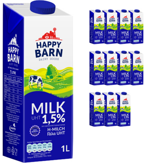 해피반 멸균우유 1.5%, 1L, 12개