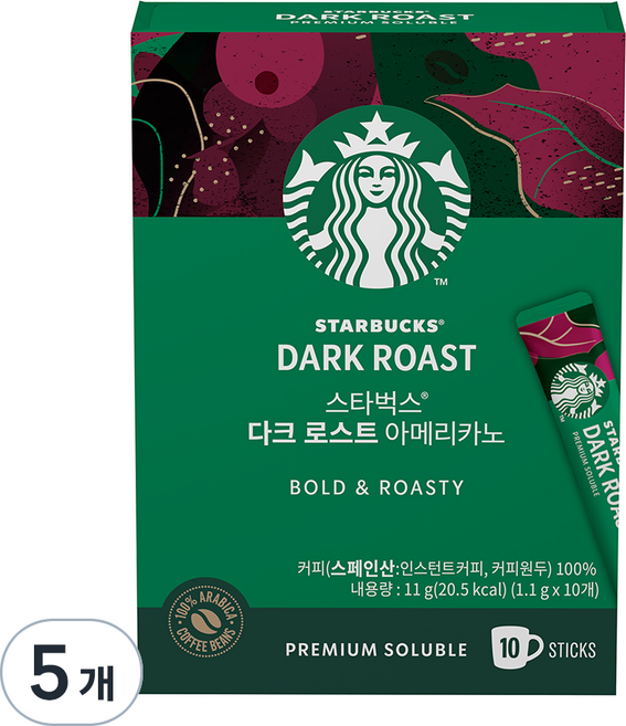 스타벅스 다크 로스트 아메리카노 원두커피믹스, 1.1g, 10개입, 5개