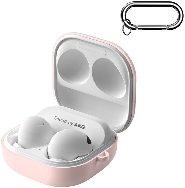 구스페리 실리콘 케이스 + 분실방지 키링 세트, 갤럭시버즈FE / 버즈2프로 / 버즈2 / 버즈프로 / 버즈라이브, 연핑크, 1개