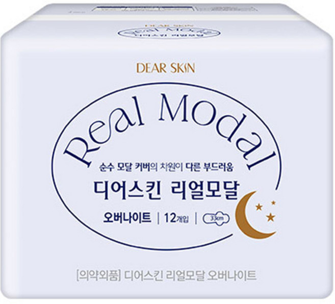 디어스킨 리얼모달 생리대, 오버나이트, 12개입, 1개