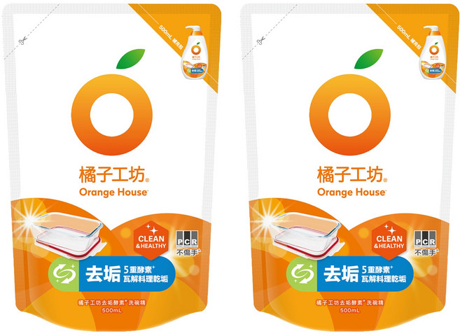 Orange House 橘子工坊 去垢酵素洗碗精補充包, 500ml, 2包