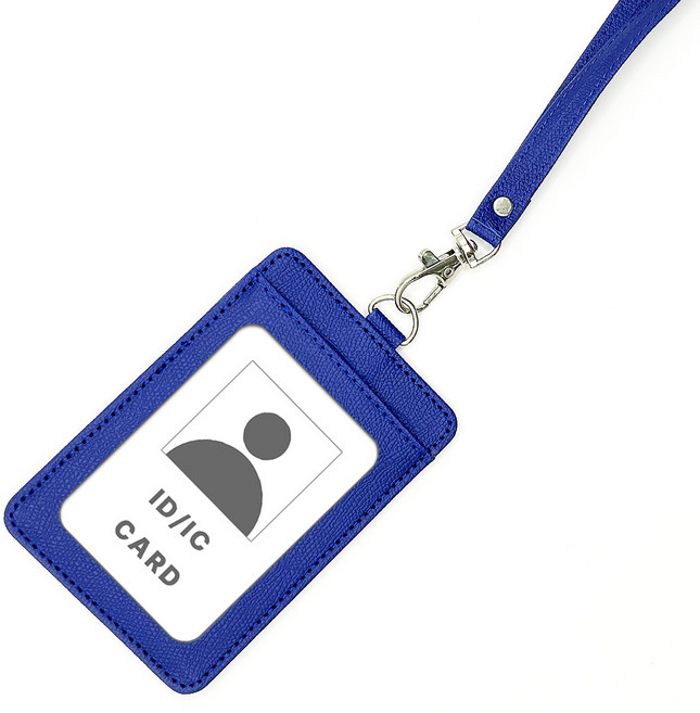 디엔오 가죽 사원증 출입증 신분증 케이스 목걸이, 블루, 1개