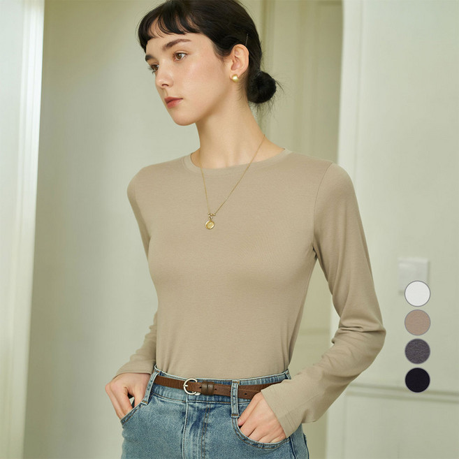 ELLE PARIS 여성용 레이온 슬림핏 이너 긴팔 티셔츠