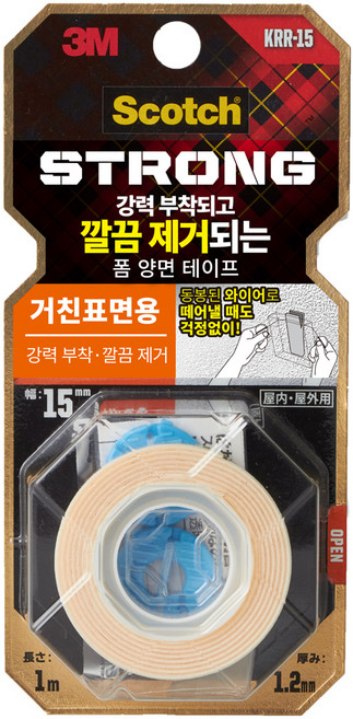 스카치 거친표면용 이지필 초강력 폼 양면테이프 15mm x 1m, 화이트, 1개