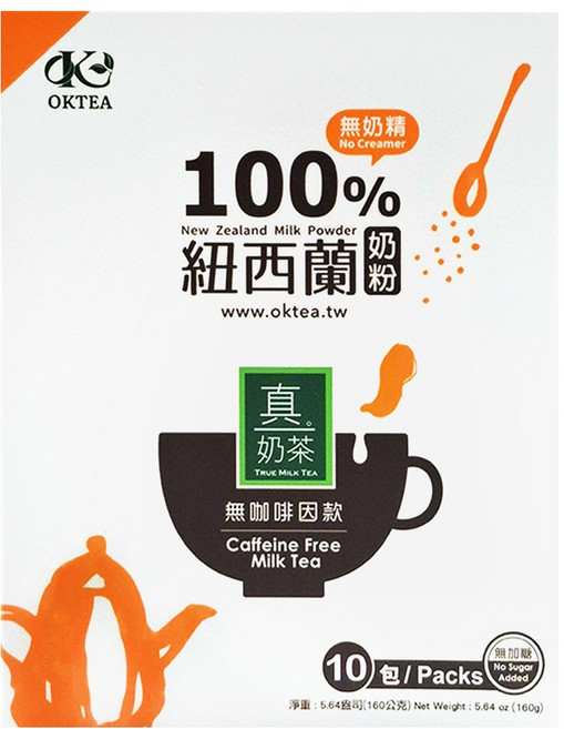 歐可茶葉 真奶茶 無咖啡因款 無加糖二合一, 16g, 10包, 1盒