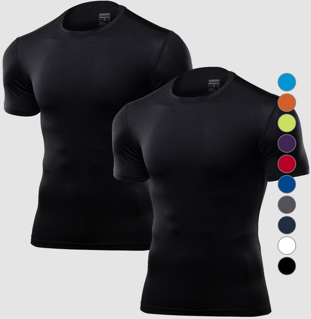 아르메데스 남성용 무지테크핏 반팔 축구 야구 등산 라이딩 트래킹 베이스레이어 언더레이어 상의 2p AR-51