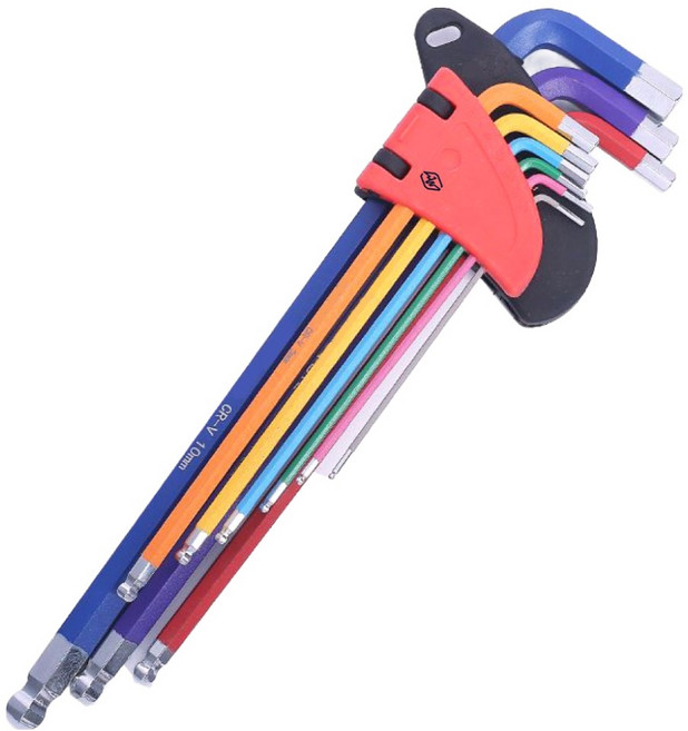 종원 다목적 공업급 크롬 바나듐 스틸 컬러 육각 렌치 L 9종 세트, 1세트