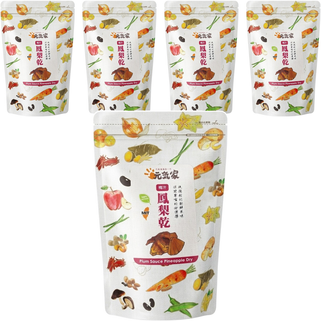 元氣家 梅汁鳳梨乾, 5包, 200g